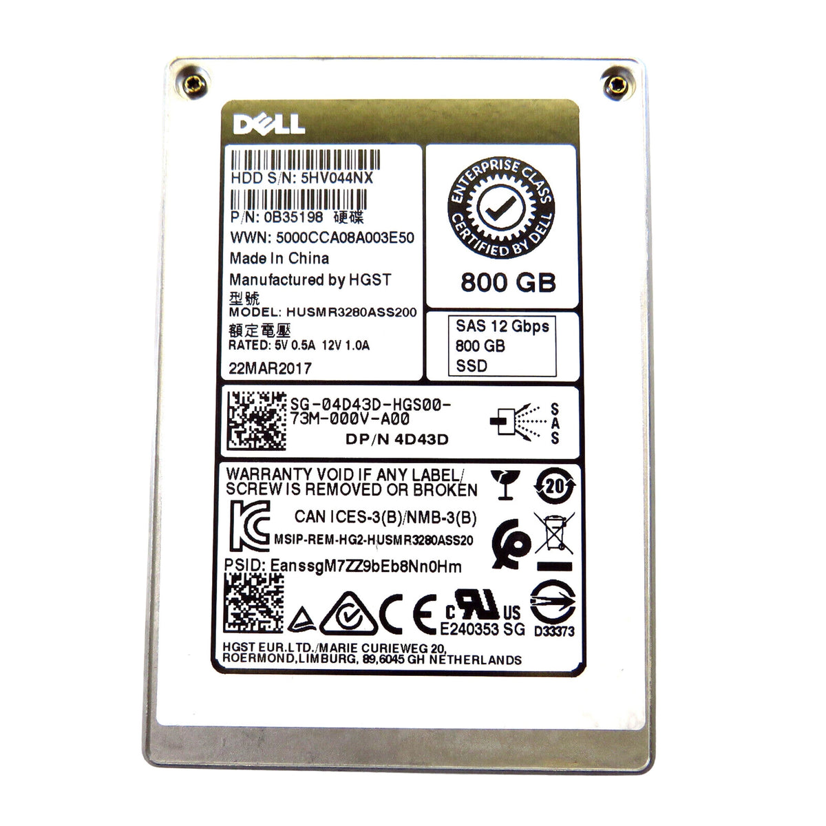 dell intel 800gb 2.5 Dell 4D43D HUSMR3280ASS200 800GB 2.5" SAS 12Gbps Solid State Drive (Re ...