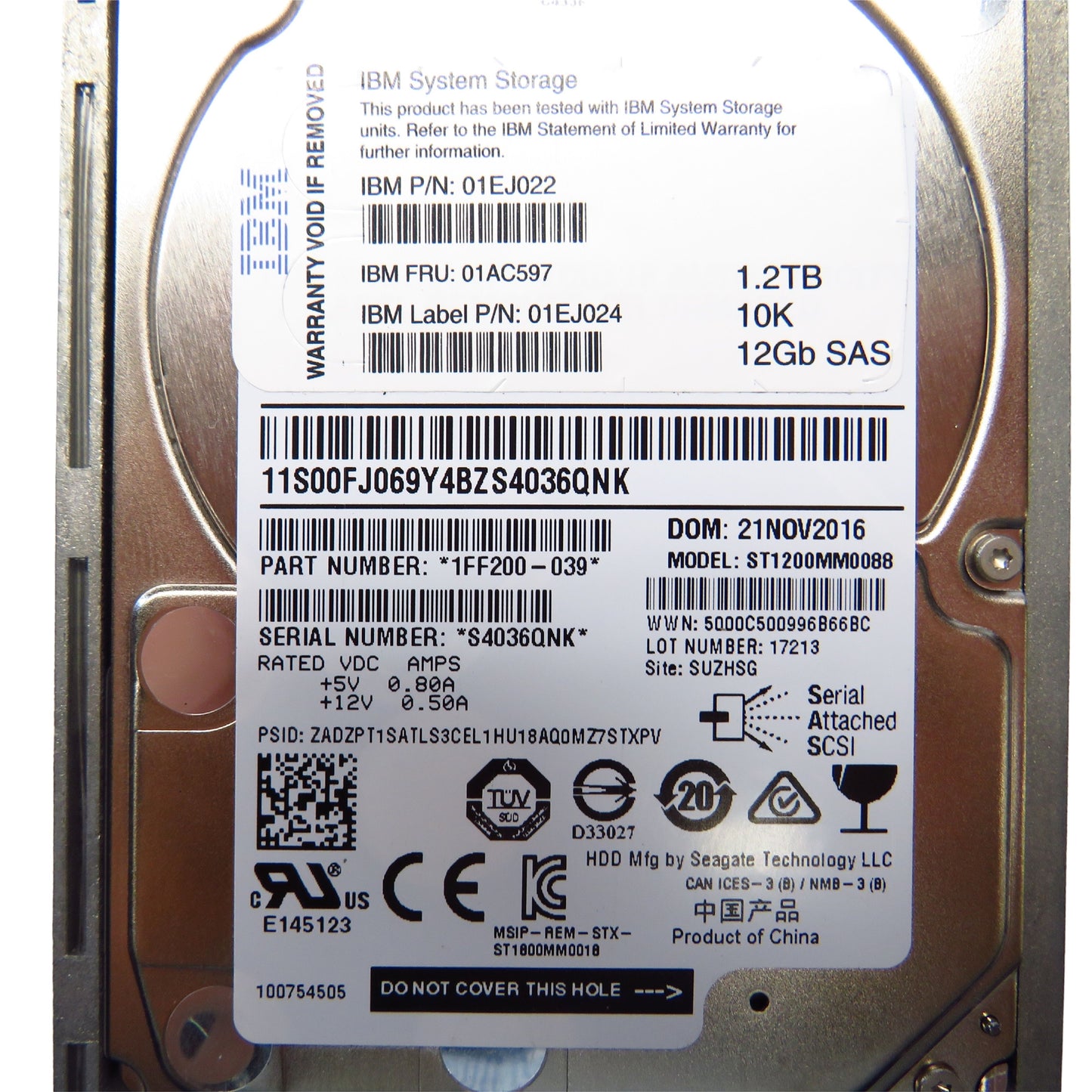 IBM 01AC597 1.2TB 10K RPM 2.5" SAS 12Gbps Hard Drive HDD (Refurbished)