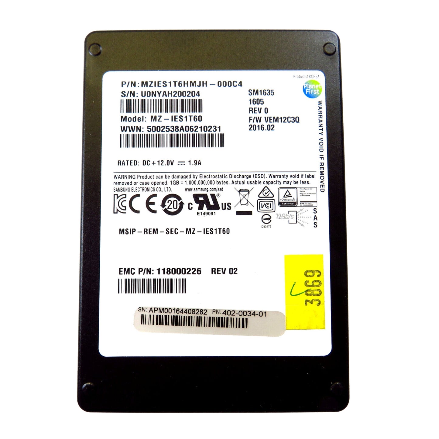 EMC 118000226 402-0034-01 MZ-IES1T60 1.6TB 2.5" SAS 12Gbps SSD Solid State Drive (Refurbished)