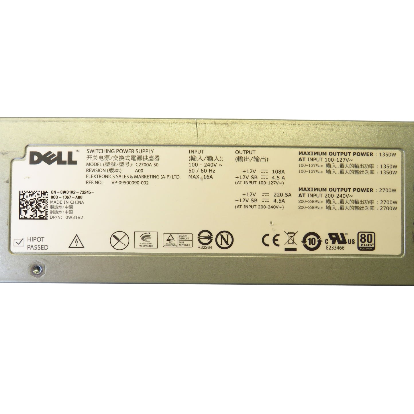 Dell W31V2 2700W M1000E Server Power Supply (Refurbished)