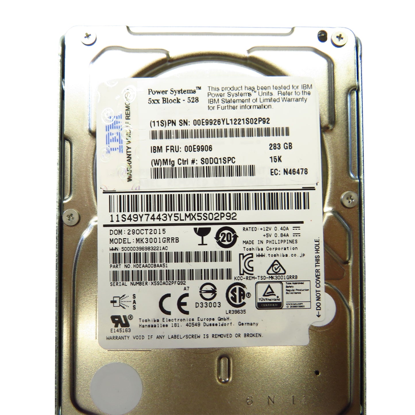IBM 00E9906 283GB 15K RPM 2.5" SAS 6Gbps HDD Hard Drive (Refurbished)