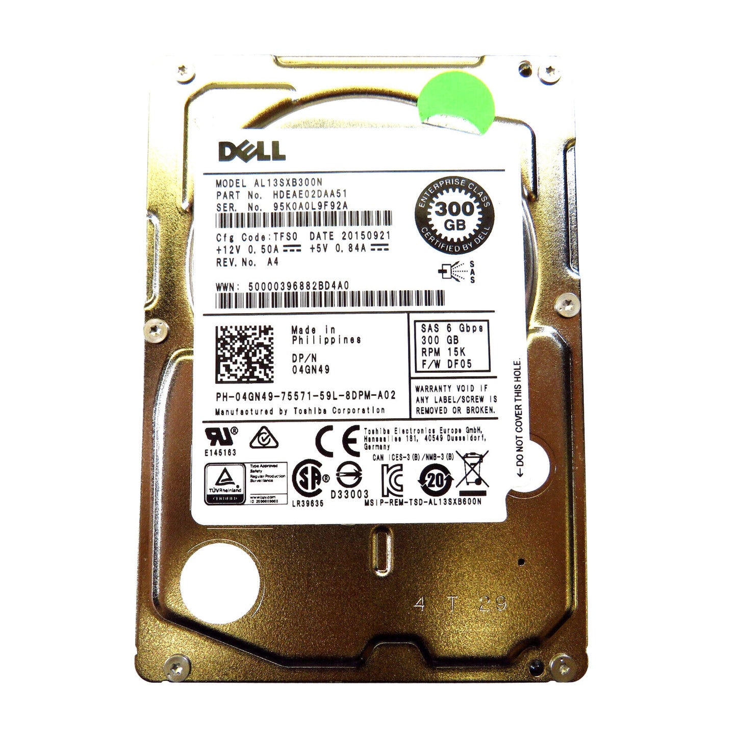 Dell 4GN49 2.5" 300GB 15000RPM SAS 6Gb/s Hard Disk Drive (HDD), Silver (Refurbished)