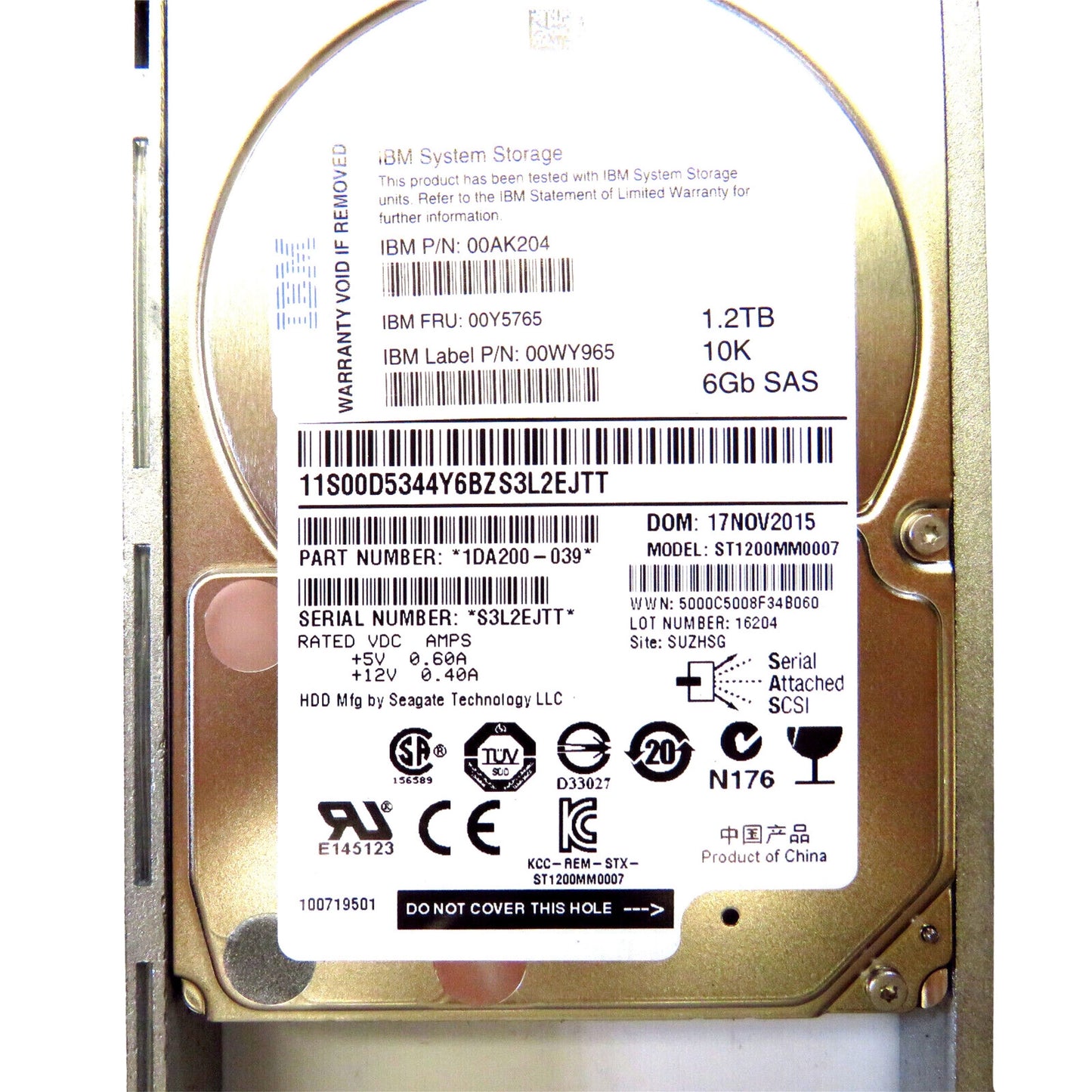 IBM 00Y5765 2.5" 1.2TB 10000RPM SAS 6Gb/s Hard Disk Drive (HDD), Silver (Refurbished)